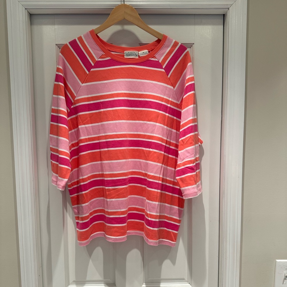 Basic Editions Pink and Red Striped Top